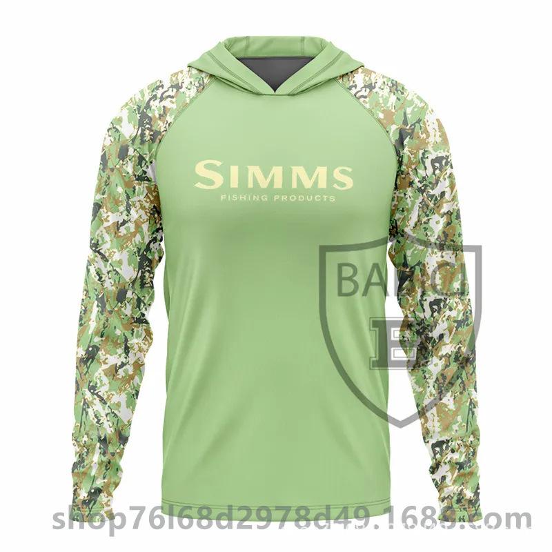 Камуфляжный рыболовный костюм Simms UPF50 с длинным рукавом, худи, быстросохнущий, дышащий, солнцезащитный, летний мужской костюм для морской рыбалки