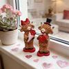 2 Pcs Valentine's Day Highland Cow Figurine Cute Love Scottish Cow Statue with Roses And Heart Romantic Farmhouse Tabletop Decoration