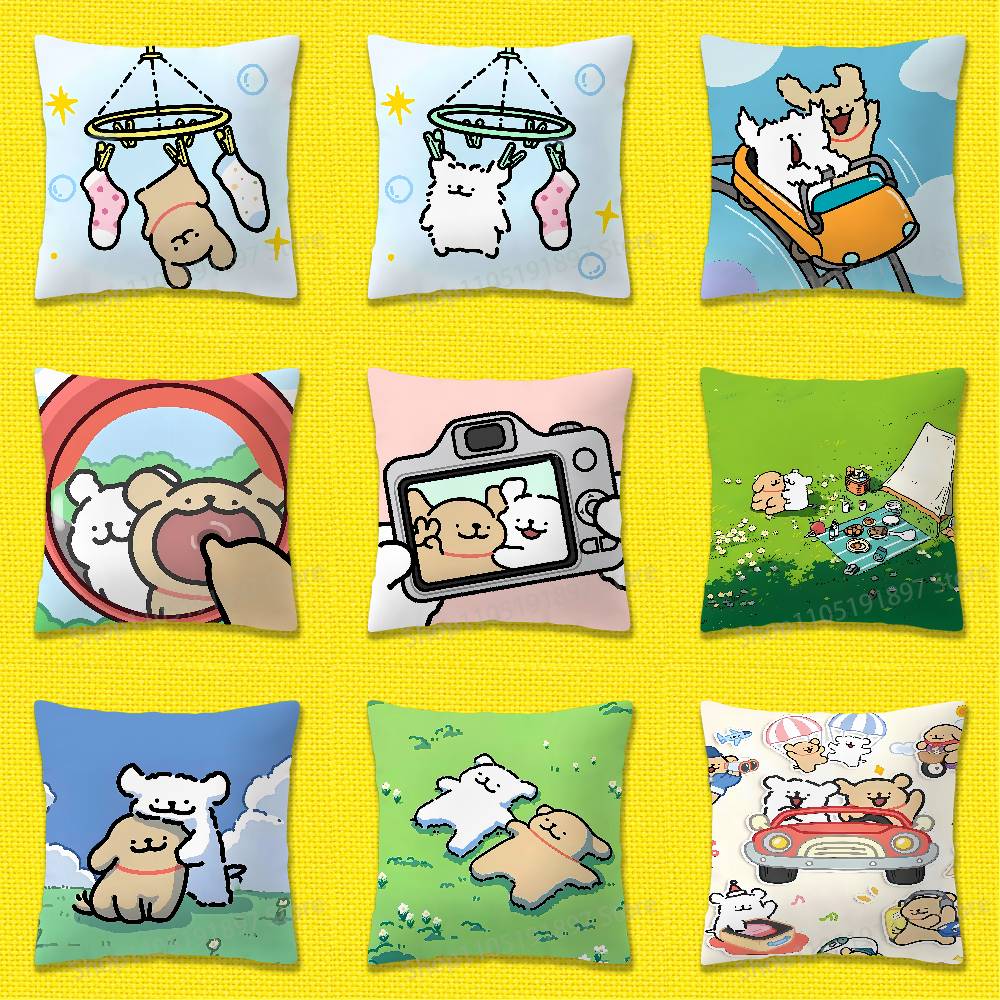 Korea Line Puppy Maltese Dog Throw Pillow Case For 30x30cm 40x40cm 45x45cm 50x50cm 55x55cm Square Sofa Pillowcase Shell