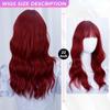 Парик с волнистой челкой красного цвета, 22-дюймовое волокно, синтетические термостойкие волосы с глубокими волнами, натуральные волосы для вечеринок или селфи, корейская мода