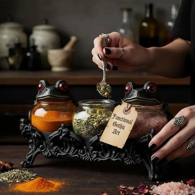 3 шт. Керамические прочные и долговечные контейнеры для хранения продуктов для ведьмовской лягушачьей аптеки для специй, оснащенные изысканной крышкой с лягушкой