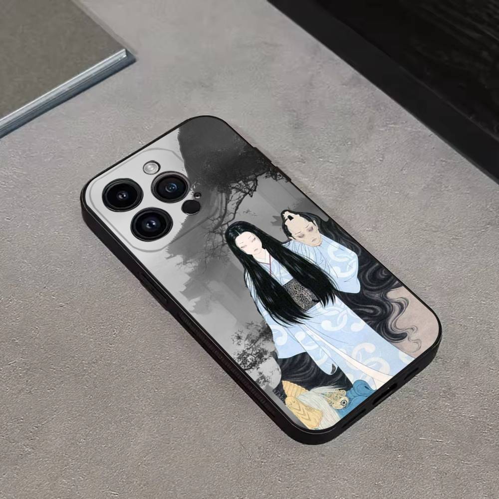Японский стиль Укиё-э Новый Для iPhone 17,16,15,14,13,12,11,Pro,Max,Plus,E,SE4,Air,Mini Черный Мягкий Чехол для Телефона