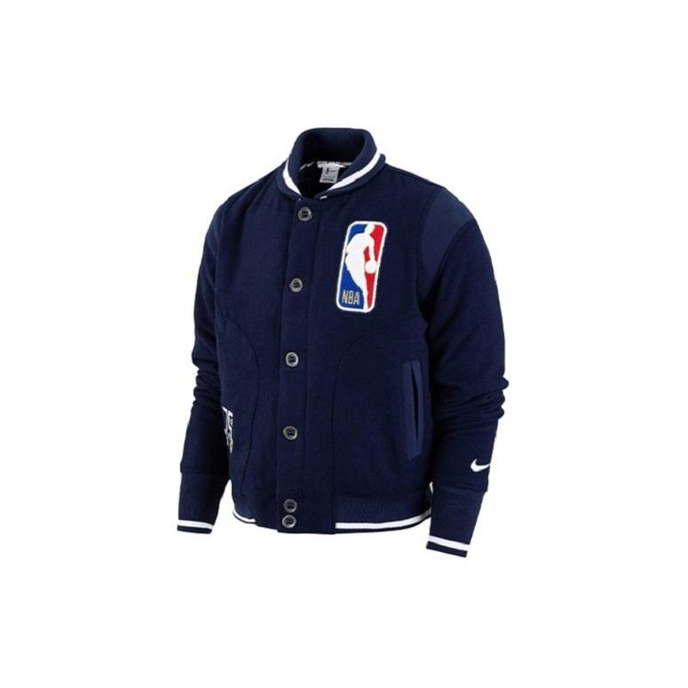 Nike Баскетбольная спортивная теплая хлопковая куртка с вышитым логотипом NBA Team 31 Courtside, мужская куртка темно-синего цвета DB1228-419