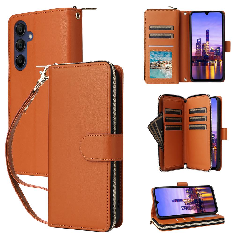 R20 For Samsung Galaxy A16 5G/A16 4G Case Zipper Pocket PU Leather Cover with 9 Card Slots