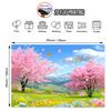 2D Colorful Butterflies and Sakura Trees in a Green Spring Landscape
