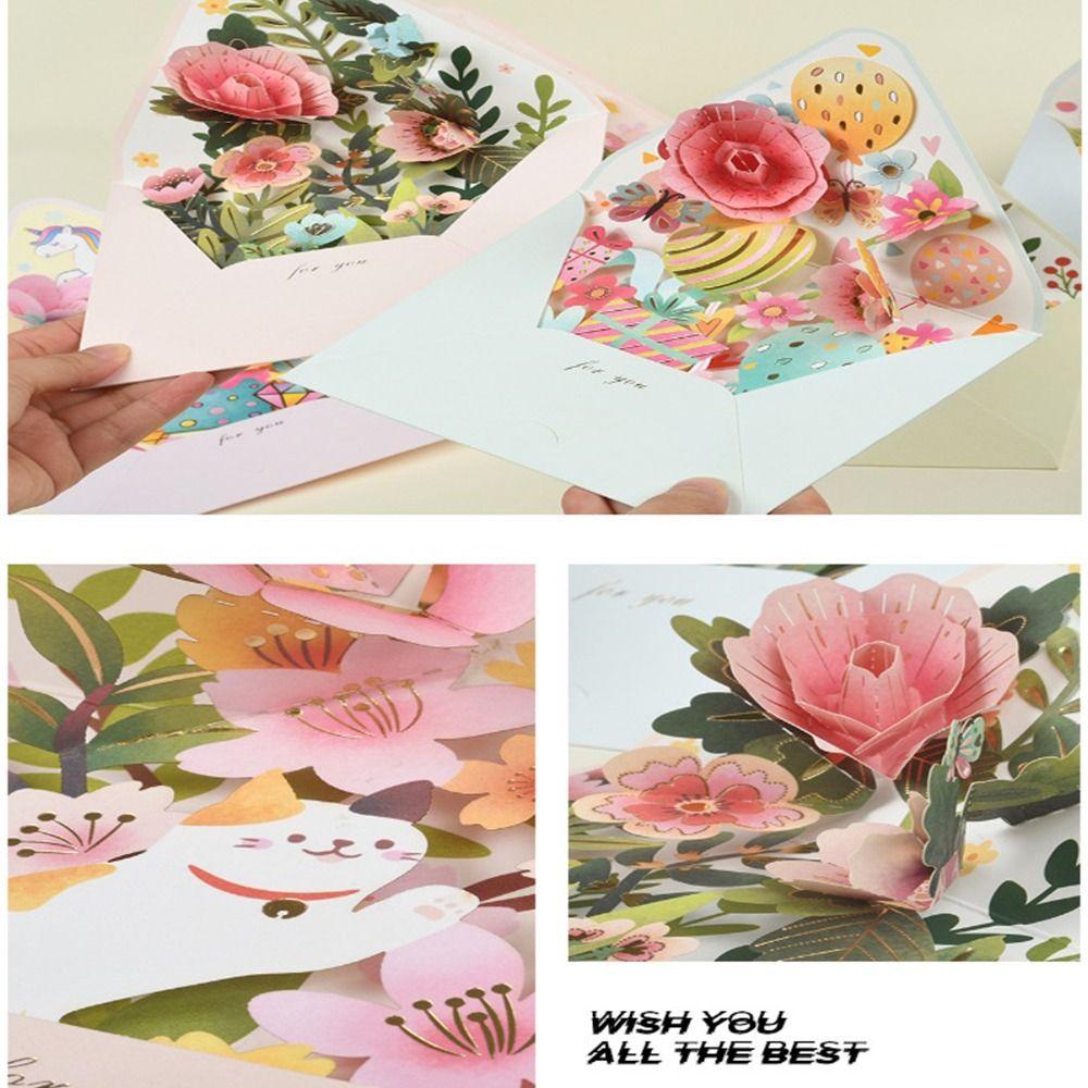 Romantic Flower Birthday Christmas Card with Envelope Flowers Postcard Wedding Party Invitation