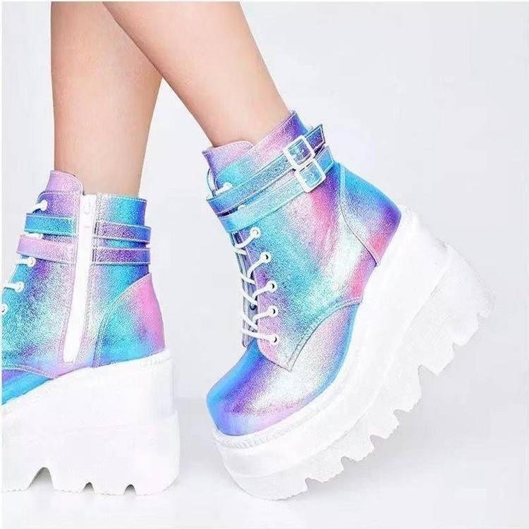 Large Size Martin Boots Muffin Bottom Colorful Punk Gothic Platform Ankle Boots Fashion Women's Shoes