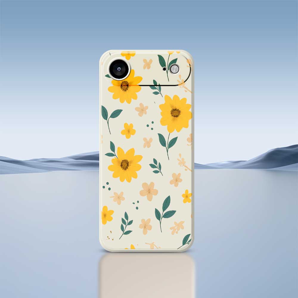 For iPhone 17 Air Case Yellow Floral and Leaves Pattern Printing Straight Edge TPU Phone Back Cover