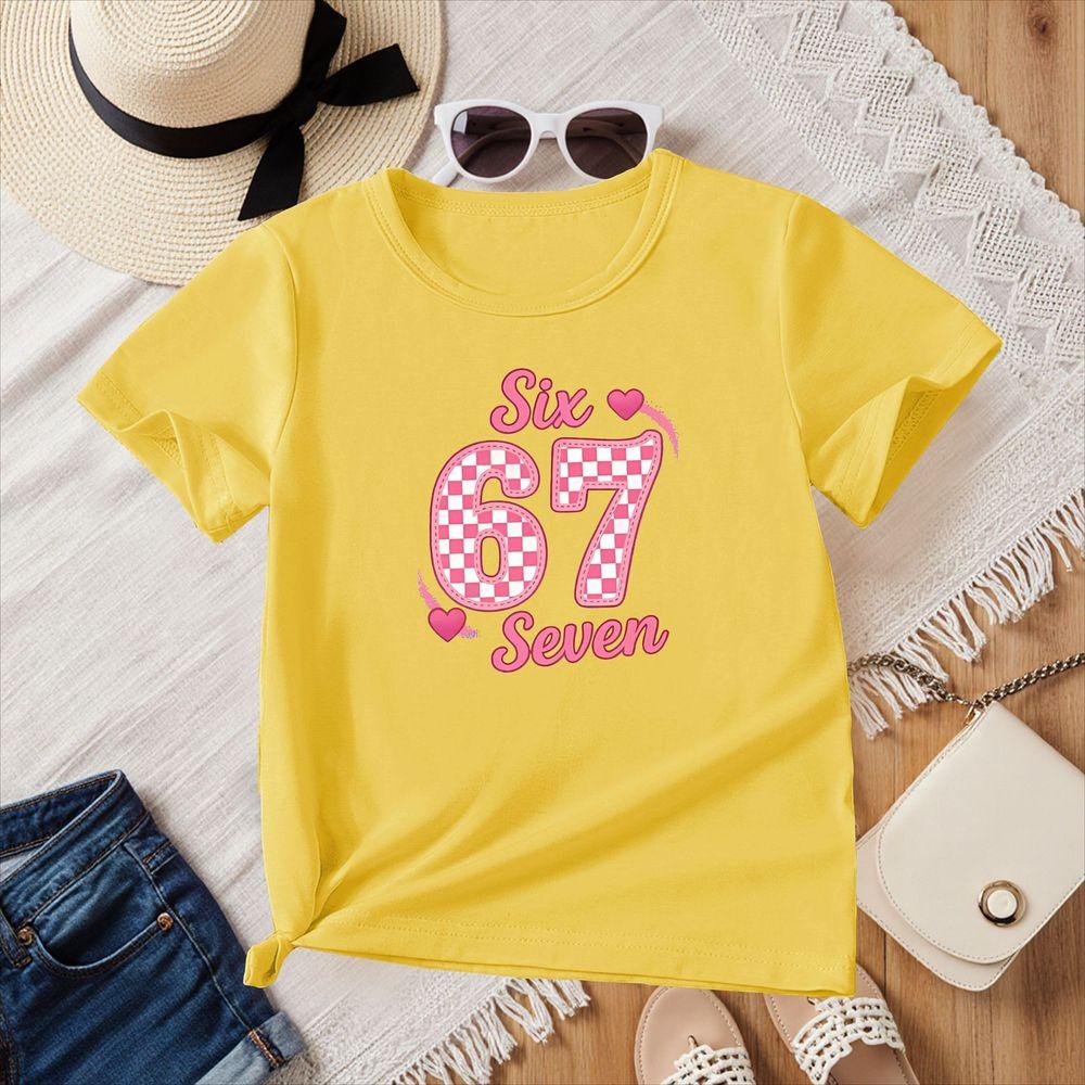 Number 67 Six Seven Graphic T-Shirt Women Summer New Short Sleeve Casual Tops Y2k Cute Heart Casual Short Sleeve Tee for Womens