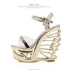 Woman Summer Fashion New Leather Buckle Wrist Strap Metal Decoration Platform Special-shaped High Heel Sandals 1076 Series 15cm Heel 5cm Platform LFD