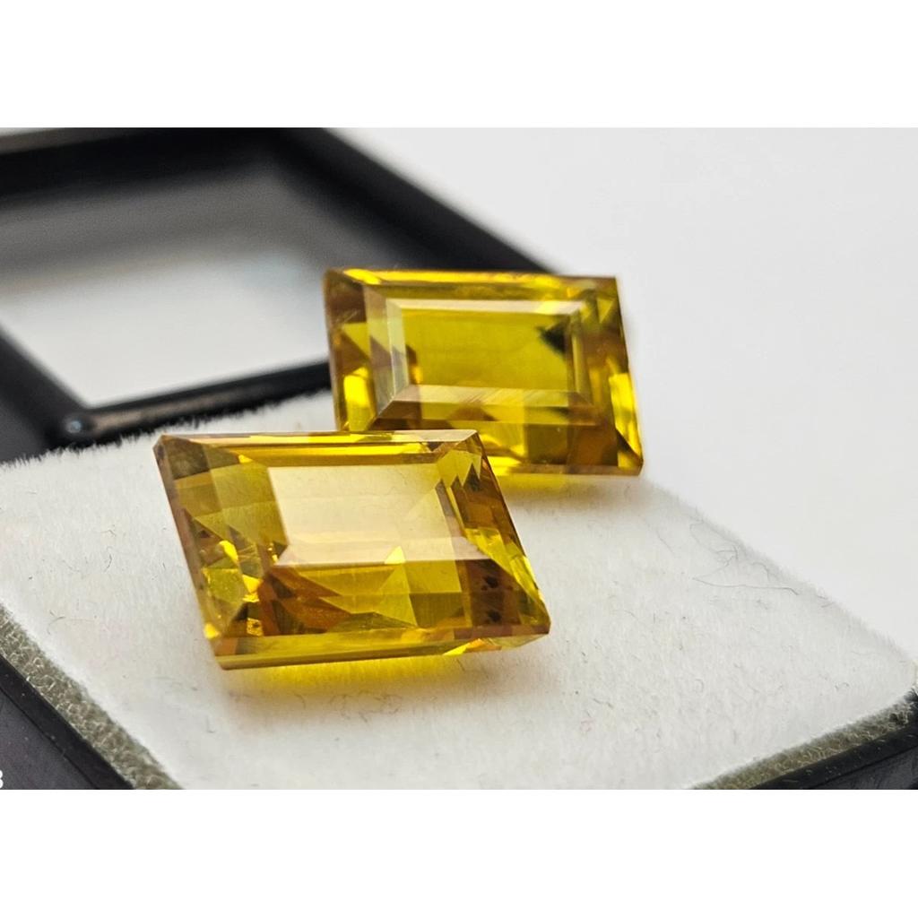 Fabulous Natural Sapphire Yellow Earring 13-14 Ct Baguette Cut Pair Gemstone