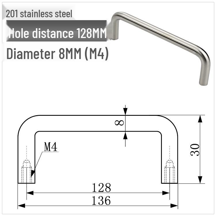 304 Stainless Steel U-Shaped Cabinet Handle, Polished Carbon Steel Round Bar Pull, available in sizes M3, M4, M5.