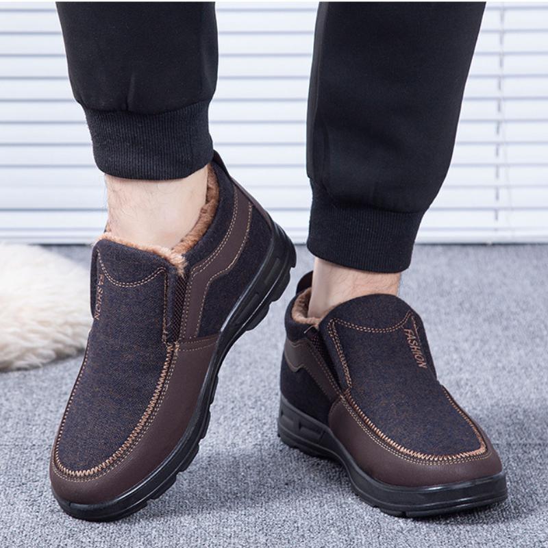 2024 Men's Boots Plush Cotton Shoes Comfortable Male Ankle Boots Slip On Wear-resistant Platform Shoes New Zapatillas De Hombre