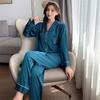 Осенняя новая пижама из 2 предметов, сексуальная пижама с отворотами, повседневная свободная домашняя одежда, женское нижнее белье, атласная тонкая пижама