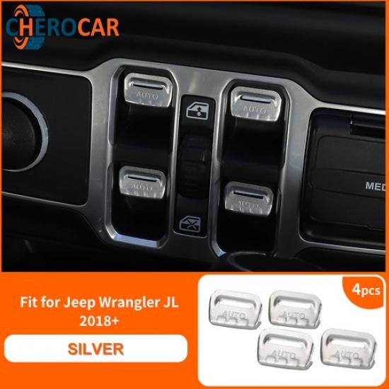 4 шт. Серебристая накладка на кнопку стеклоподъемника для Jeep Wrangler JL JT 2018+