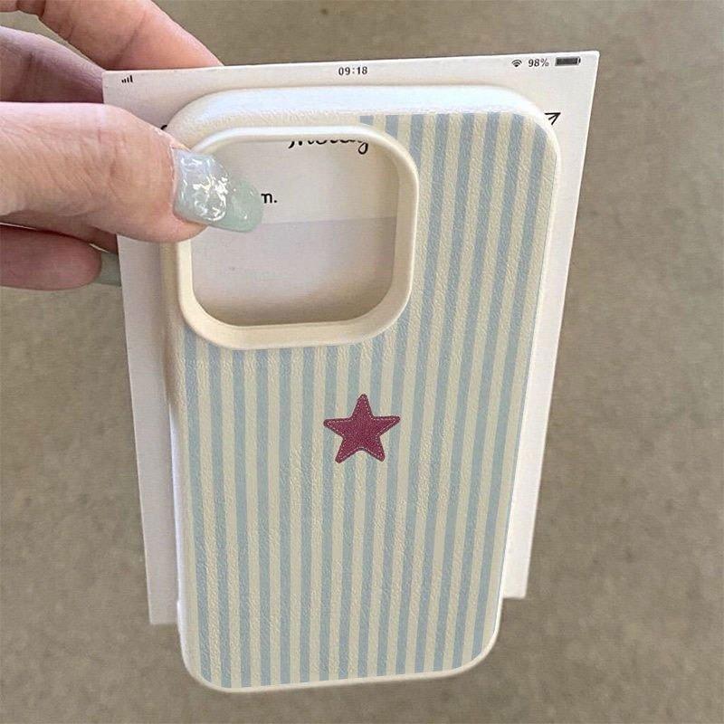 Чехол для телефона с синей полоской, узором из звезд и личи для iPhone 11 12 13 14 15 16 17 Pro Max XS X XR 16 Plus 16E Ударопрочный бампер