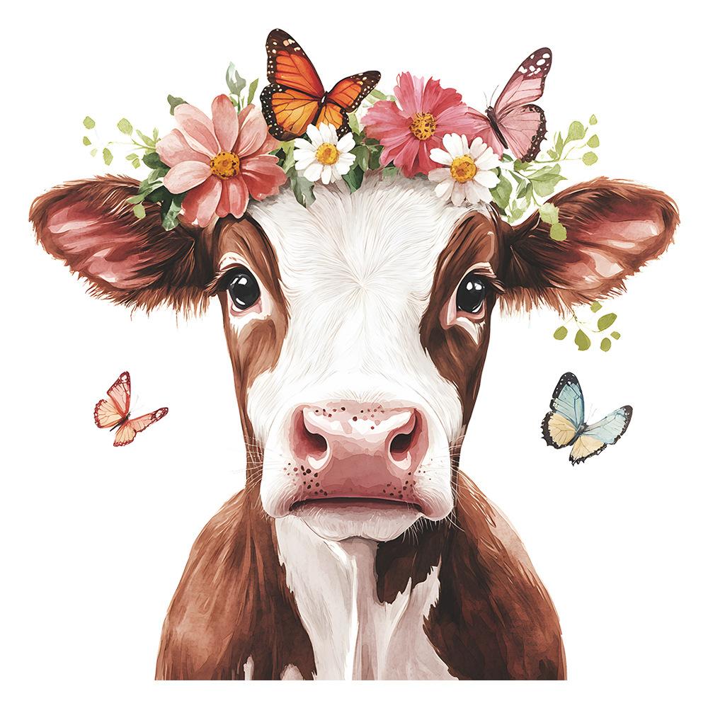 Cow Butterfly Flower Glass Window Sticker
