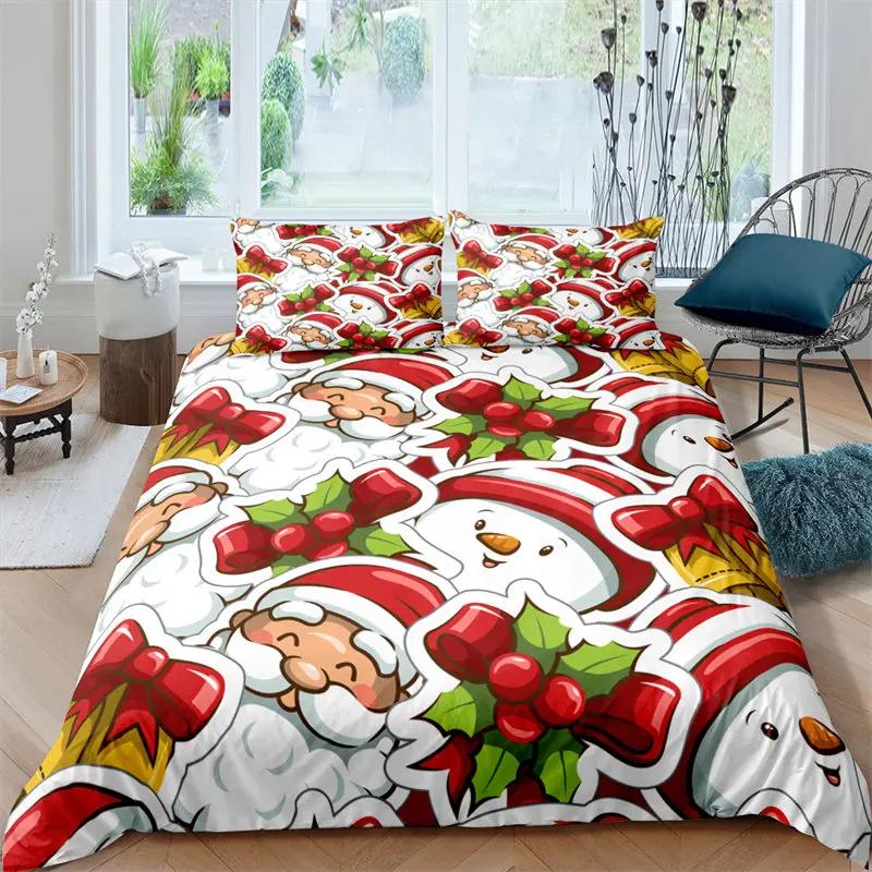 Santa Claus Pattern Bedding Set Christmas Deer Duver Cover Set for Kids Boys Girls Quilt Cover Queen Polyester Comforter Cover