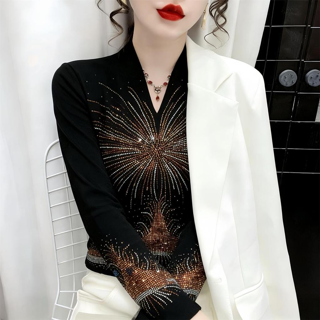 Стильная термофлисовая базовая рубашка с горным хрусталем для женщин - Теплый топ на осень/зиму