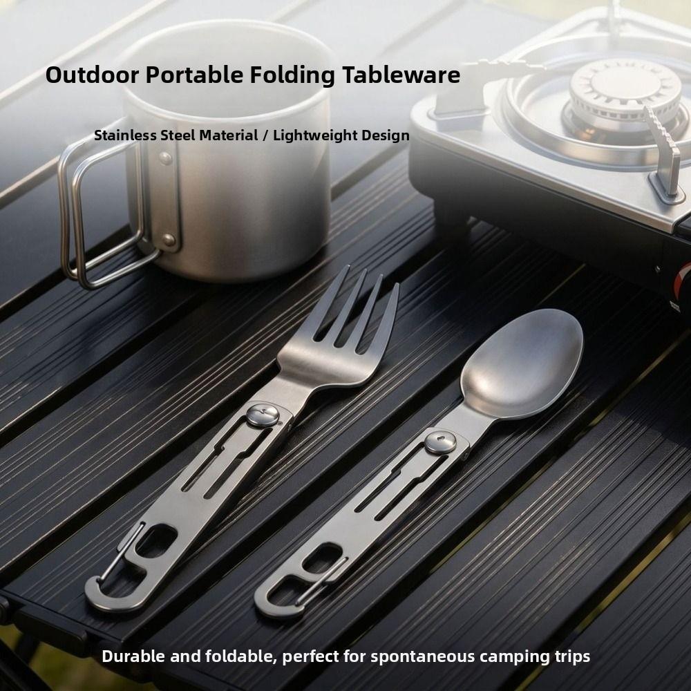 Reusable Folding Fork and Spoon Stainless Steel Travel Folding Spoon Camping Utensils Camping Trip