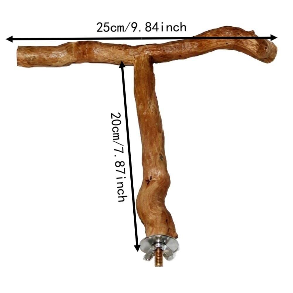 T Shape Design Wood Bird Perch Chewing Texture Paw Grinding Surface Parrot Perch Stand Easy To Install Exercise Platform