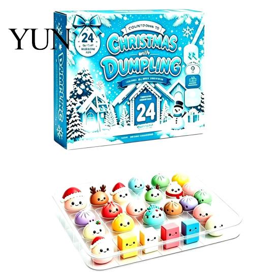 Holiday Desk Decorations 2026 Christmas Squeeze Toy Advent Calendar, 24-Day Dumpling Bun Fidget Decorative Figures Countdown Box, Soft TPR Stress