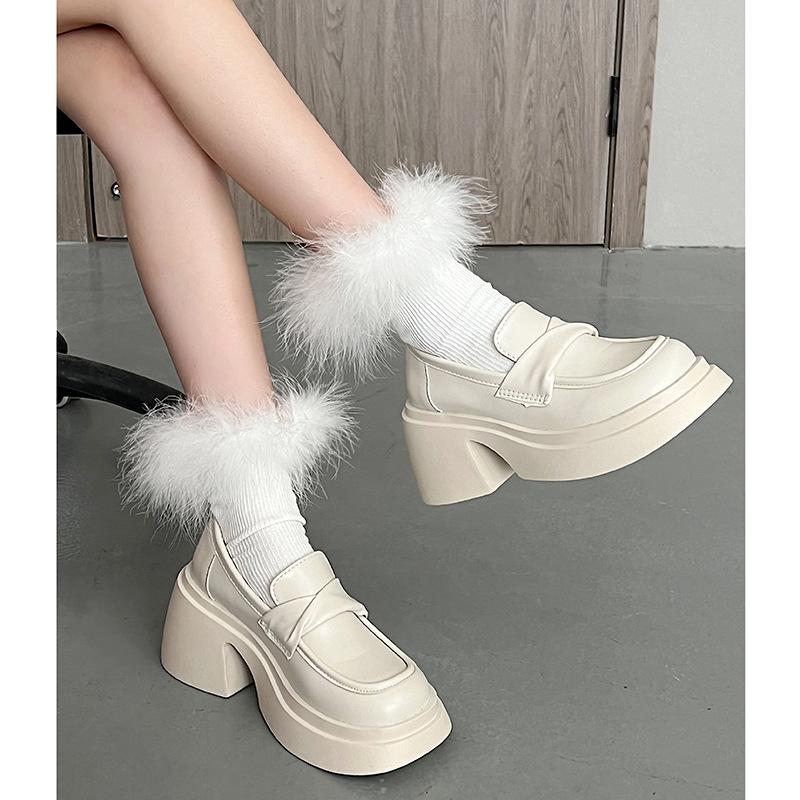 Французские туфли на толстом каблуке и платформе, женские, весна-лето 2025, новые универсальные белые британские туфли на высоком каблуке, маленькие кожаные туфли