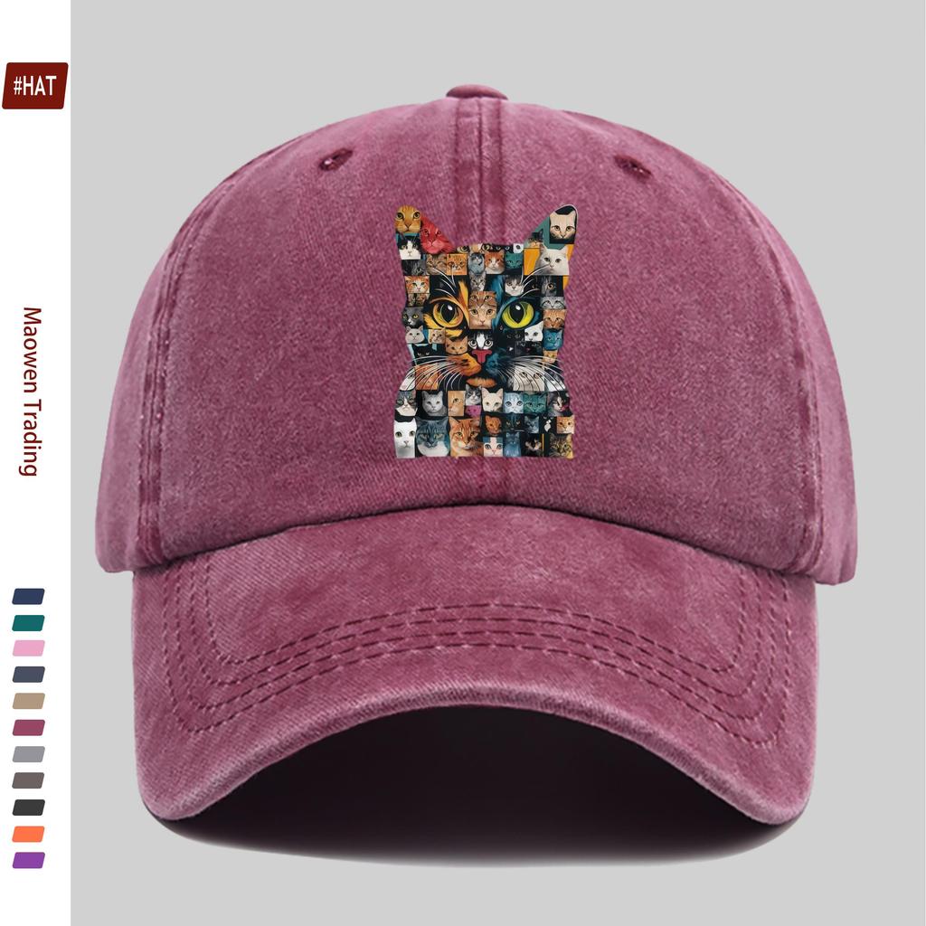 pc Cat Face Collage Print Baseball Cap with Trendy Printed Design Sun Hat Party Decoration Hat Comfortable and Lightweight Tr