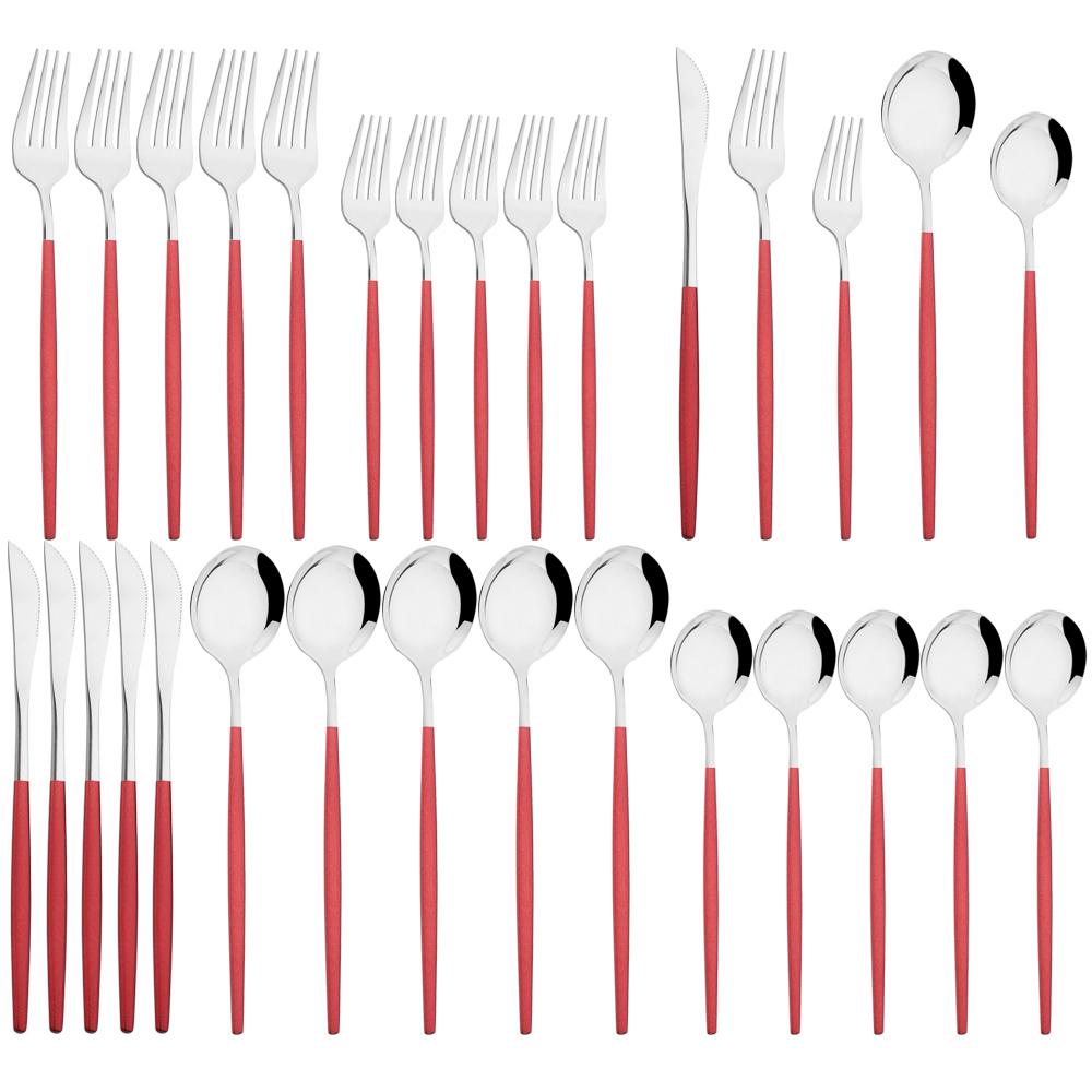 30Pcs Black Cutlery Set Mirror Dinnerware Knife Dessert Fork Spoons Flatware Western Stainless Steel Silverware Party Kitchen Tableware Set