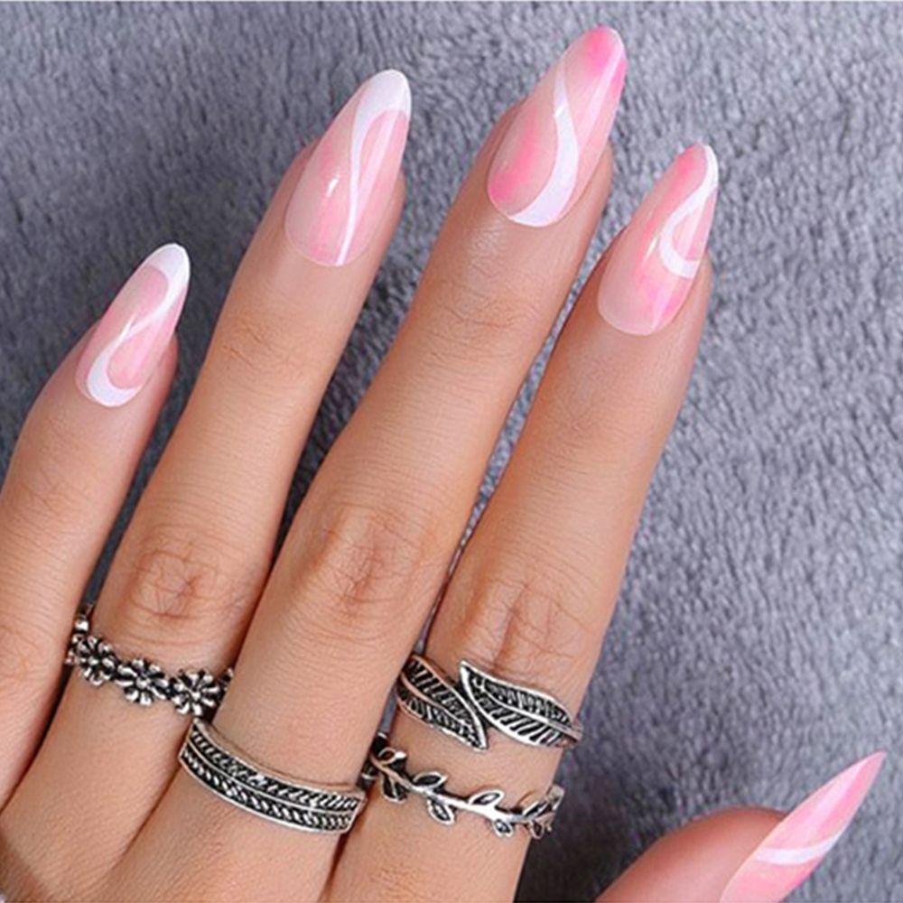 24pcs Press On Nails French Long and Short Square Almond Full Cover False Nail Fake Nails