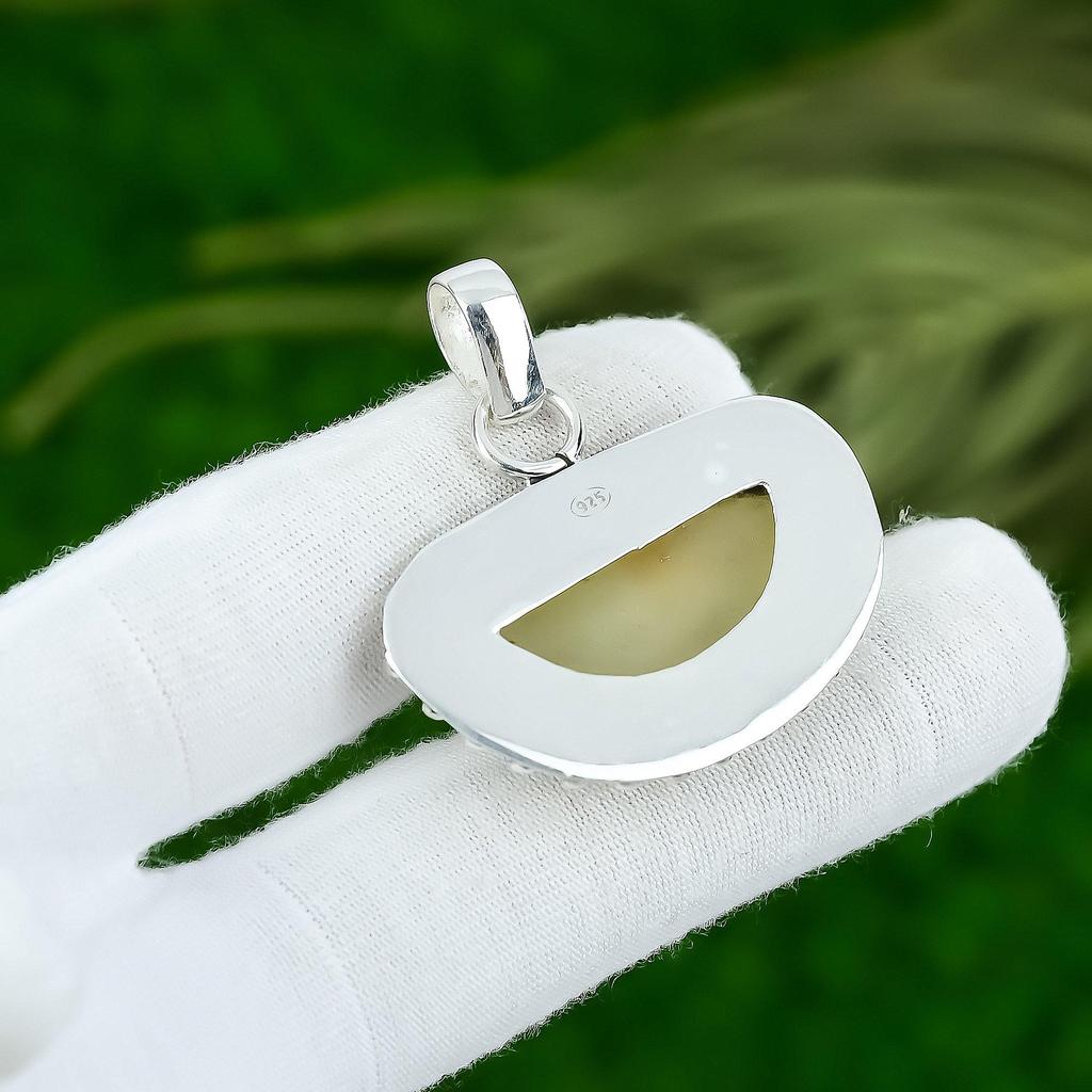 Gift For Her 925 Sterling Silver Natural Prehnite Gemstone Jewelry Pendant