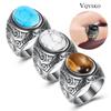 Wholesale Retro Jewelry Turquoise Stone Rings For Men Titanium Steel Inlaid Three Colors Onyx Ring Men Domineering Opal Ring