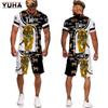 YUHA,Tiger King 3D Printed Men's T-shirt+Shorts Suit Unisex Cool Animal Summer O-Neck Tops Men/Women Couple Sport Wear Tracksuit