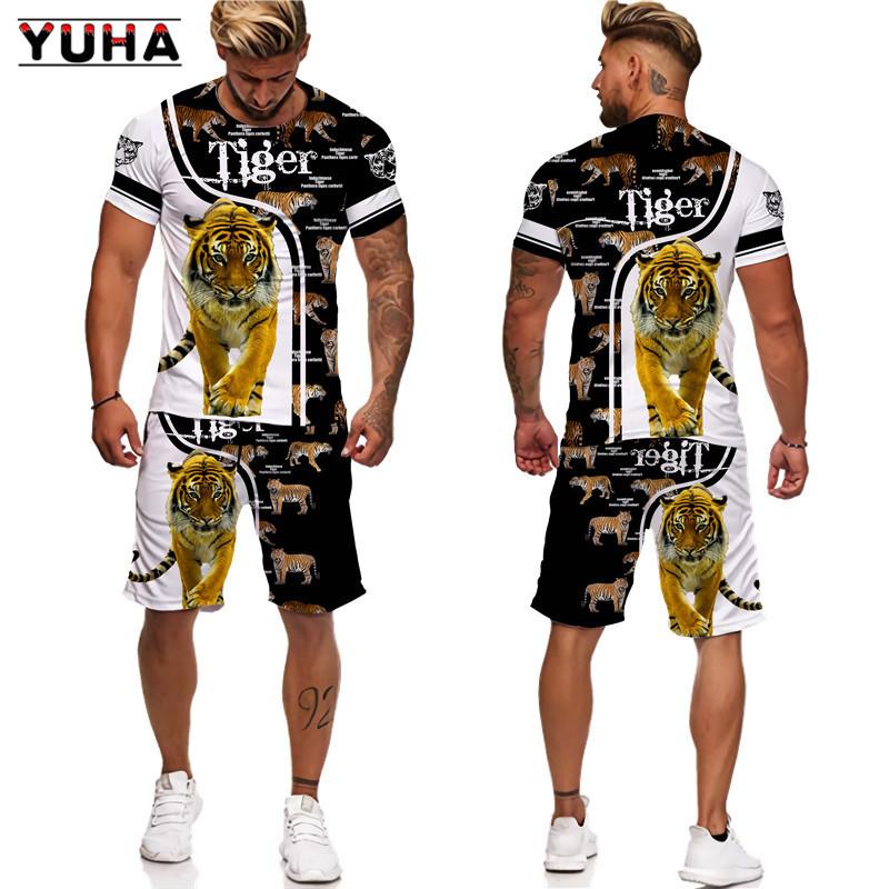 YUHA,Tiger King 3D Printed Men's T-shirt+Shorts Suit Unisex Cool Animal Summer O-Neck Tops Men/Women Couple Sport Wear Tracksuit