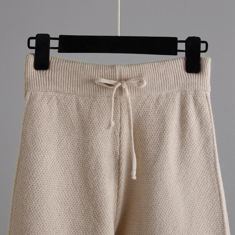 GMXIA Autumn and Winter Fashion Casual Knitted Suit Pants, Loose Sweater, Wide-leg Pants, Long Pants Two-piece Set