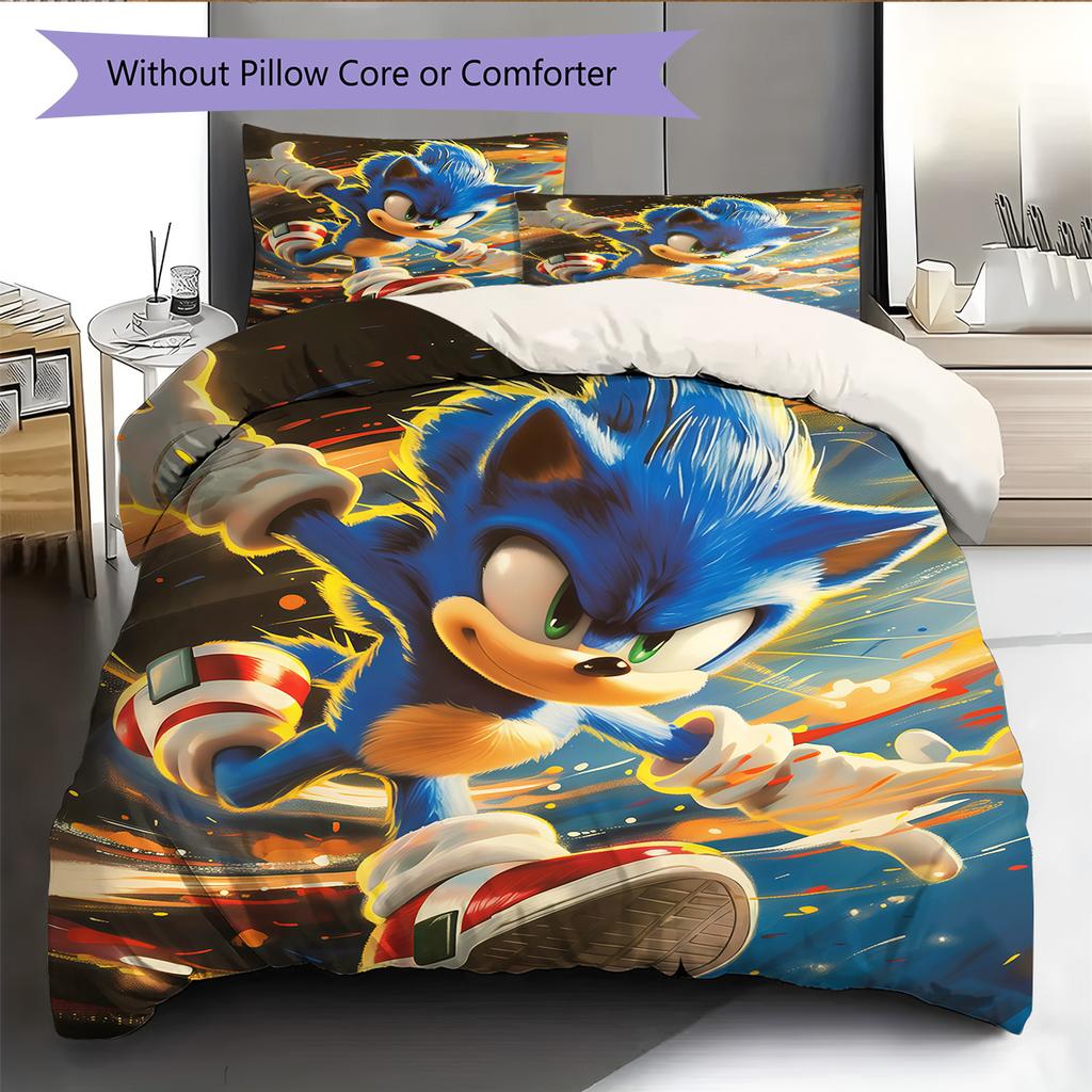 Sonic Lightning Pattern Bedding Quilt Set Home Decoration Gift (1 * duvet cover + 2 * pillowcase without core)