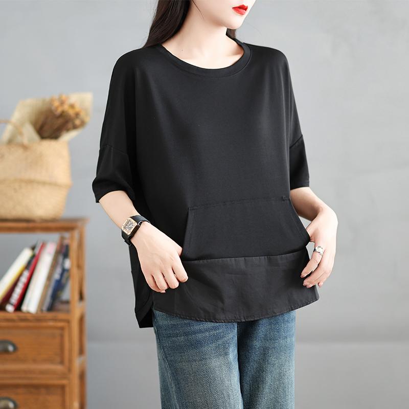 DIMANAF 2025 Летняя футболка больших размеров для женщин Базовая винтажная свободная оверсайз однотонная повседневная с круглым вырезом Топы Футболки