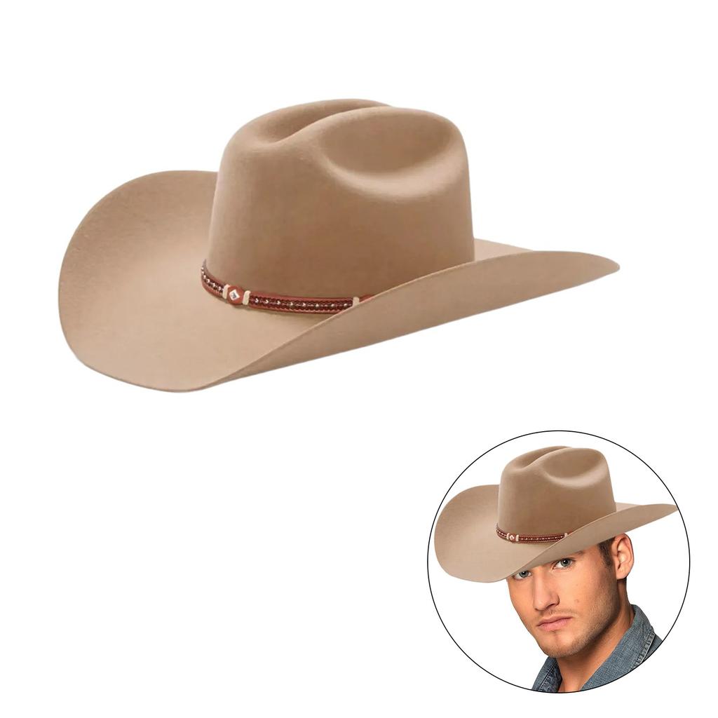 Ethnic Style Cowboy Hats Western Party Large Rolled Brims Hat Plain Color Outdoor Sunproof Cowgirl Hat for Adult Unisex