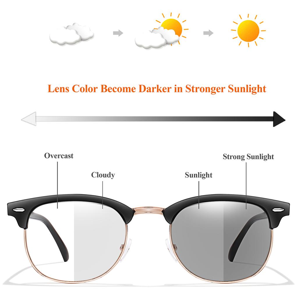 1Pair/3Pairs/6Pairs Photochromic Reading Glasses Metal Half Frame Anti-Blue Eyewear For Surf The Internet Elderly Business Men