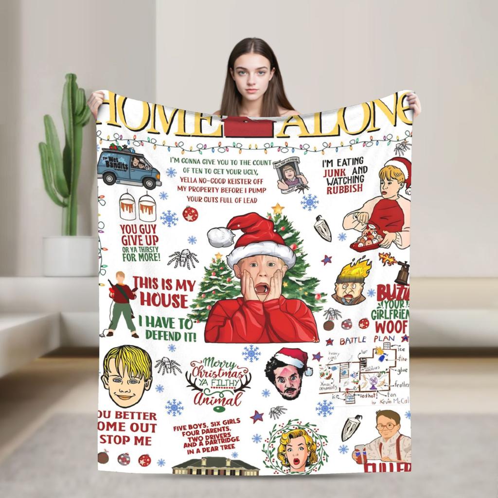 Home Alone Merry Christmas Blanket Quality Warm Soft Throw Blanket Autumn Travel Couch Chair Sofa Bed Funny Bedspread