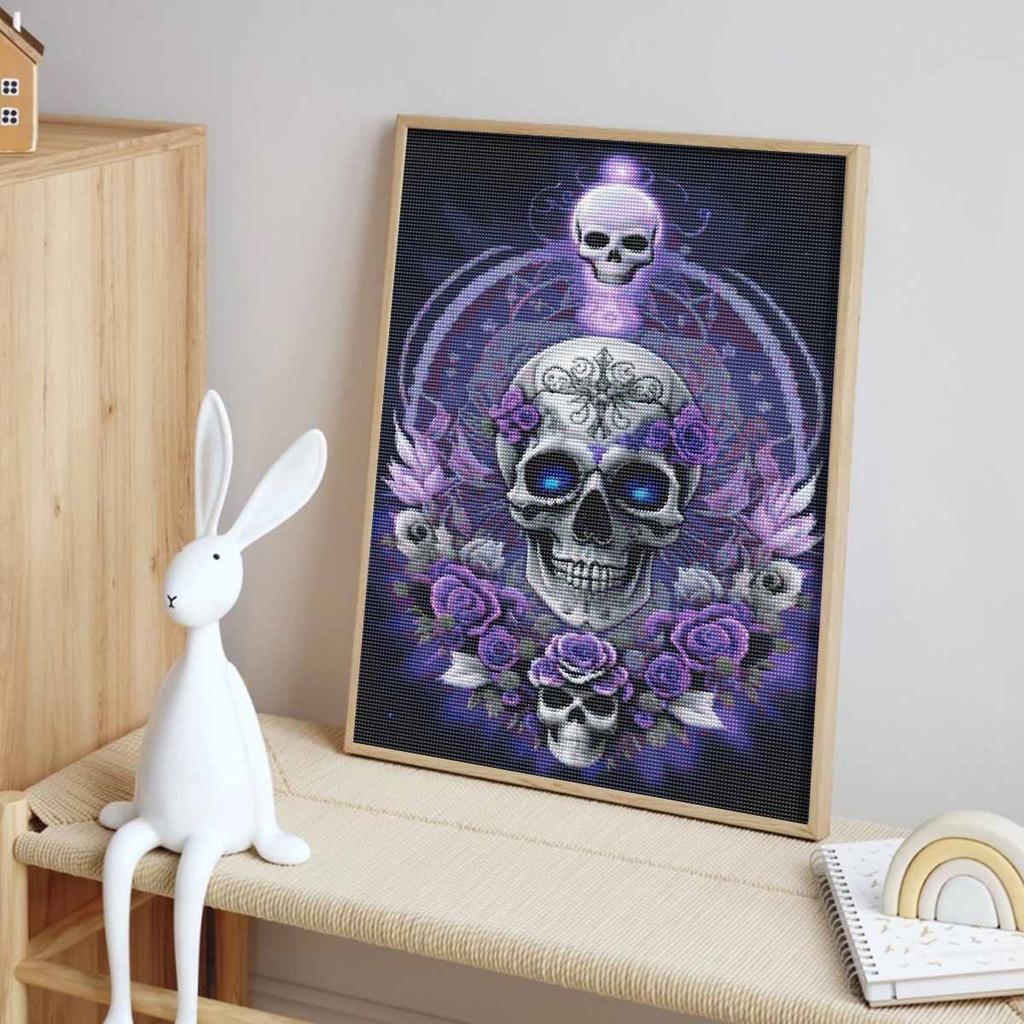 Halloween 5D Purple Floral Skull Diamond Art Painting Kit DIY Diamond Painting Home Decor Gift Full Drill Beads Mosaic Craft Set