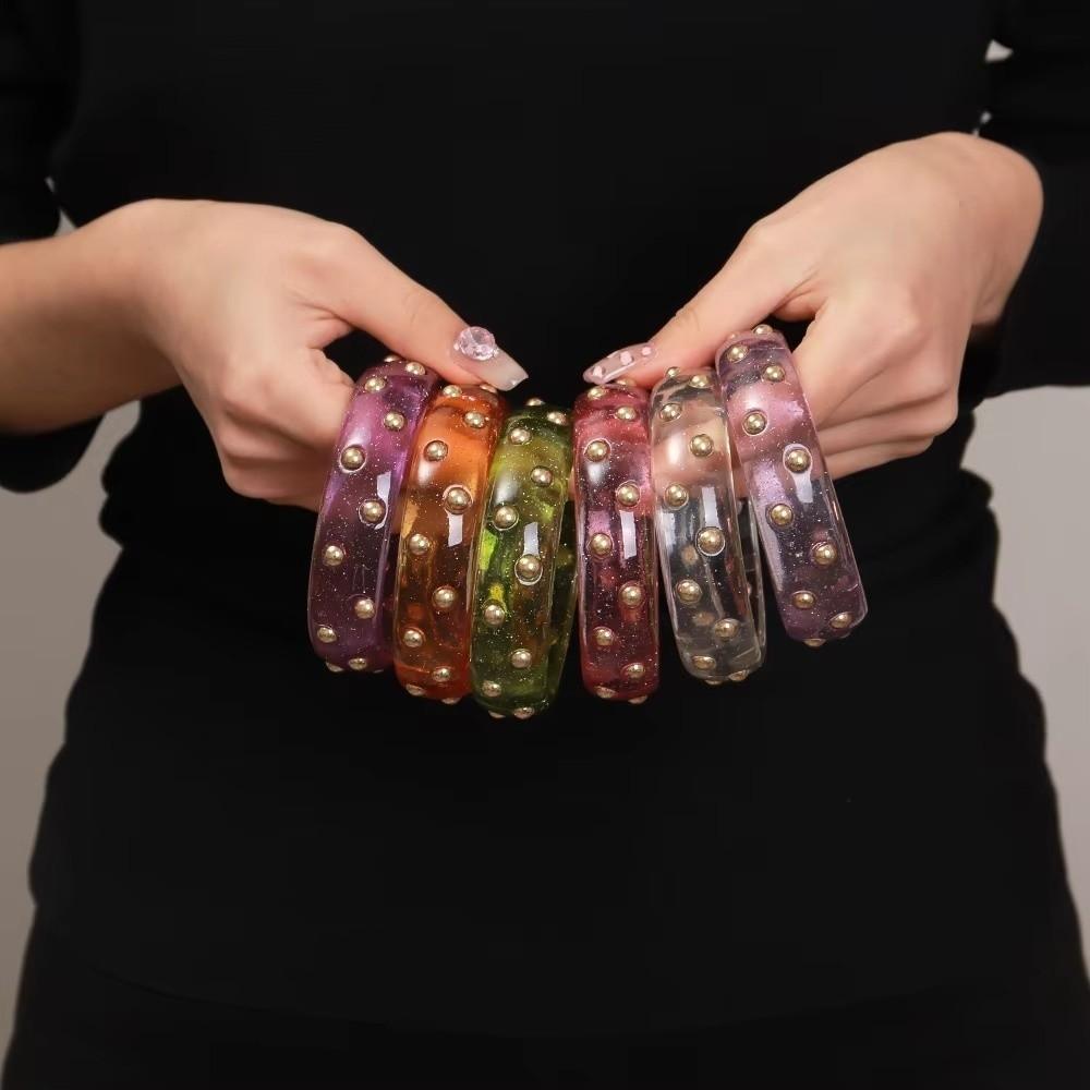 Glitter Metal Studded Bangle Adjustable Statement Bracelet Vintage Wide Bangle  Women