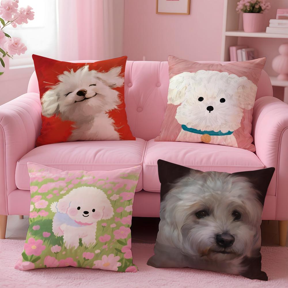 NICE CUTE Bichon Frise dog Cushion Cover Pillow Case Soft Friendly Fabric  Concealed Zipper