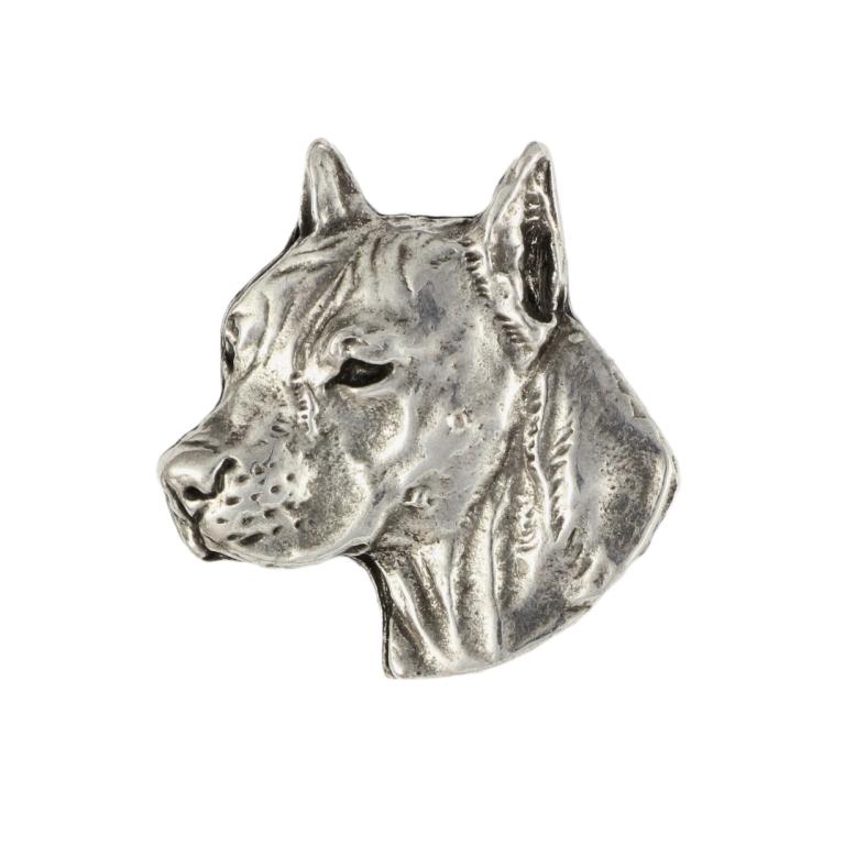 American Staffordshire Terrier, Amstaff I  - Silver-plated dog brooch, elegant pin, jacket lapel decoration by Art-Dog brand