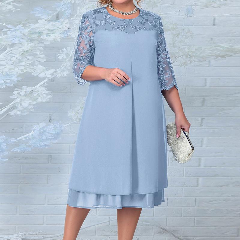 Женское платье Лето с коротким рукавом и вышивкой Женские длинные платья Повседневные платья с круглым вырезом большого размера