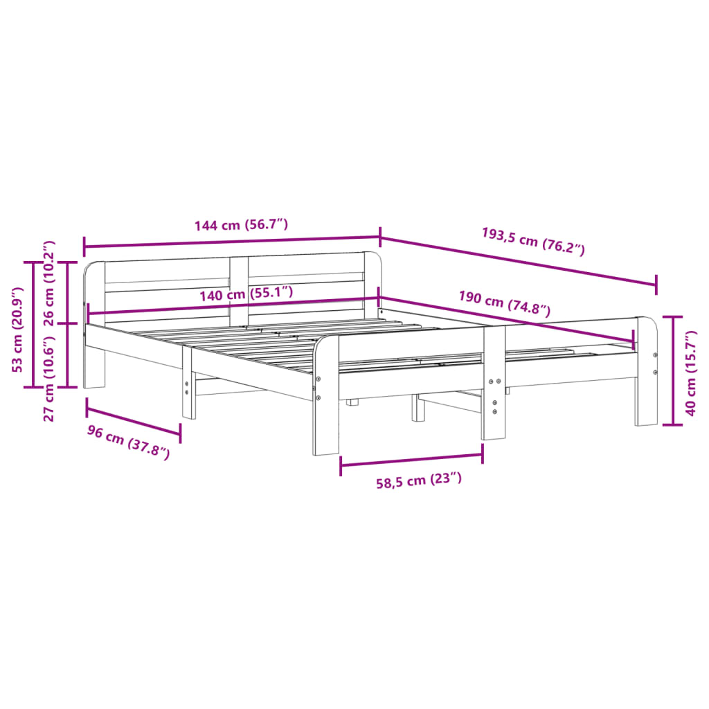 Solid Wood Bed without Mattress White 140 x 190 cm Pine Wood