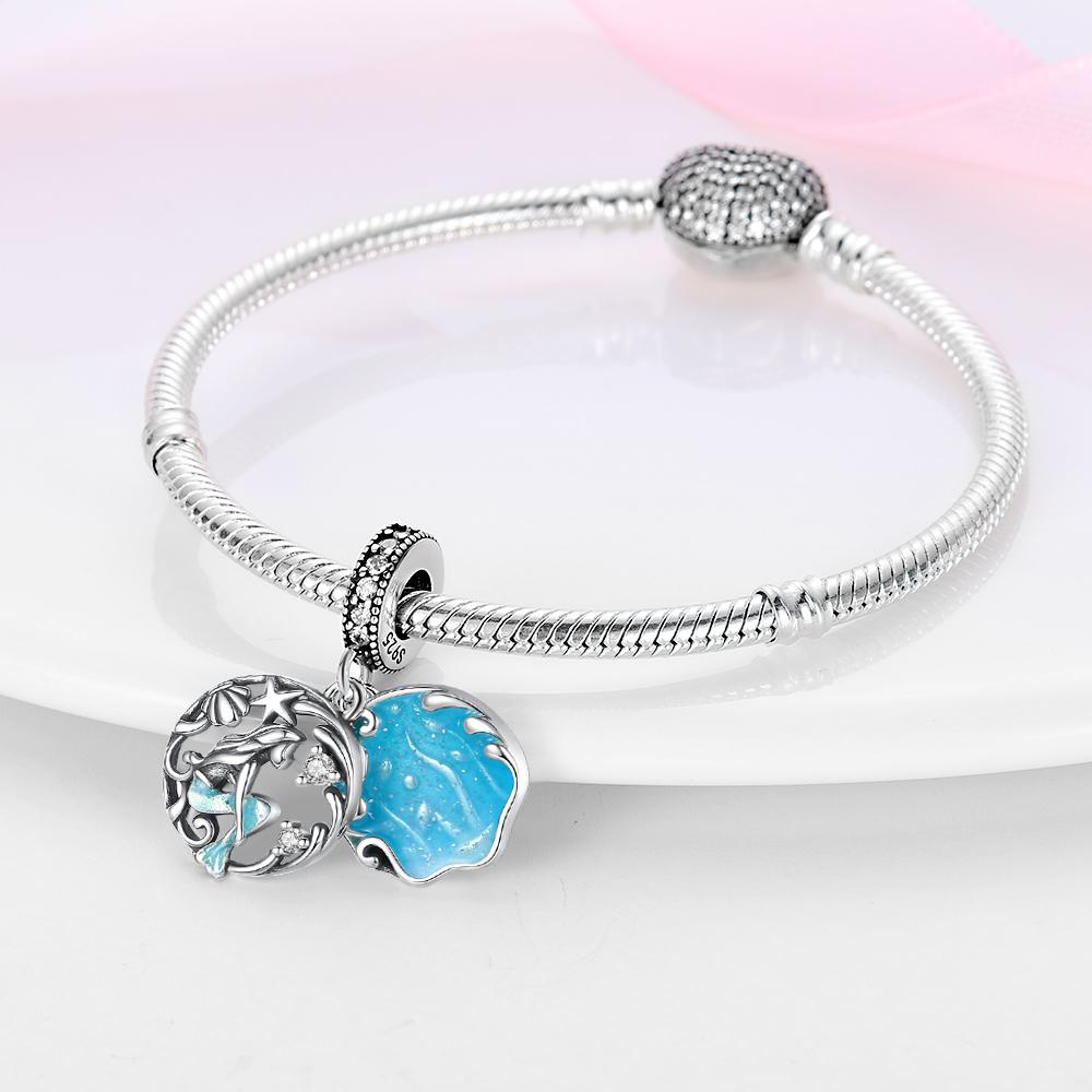 100% настоящие посеребренные бусины серии Ocean, черепаха, краб, русалка, подходят оригинальные браслеты «сделай сам», ювелирные изделия, подарки