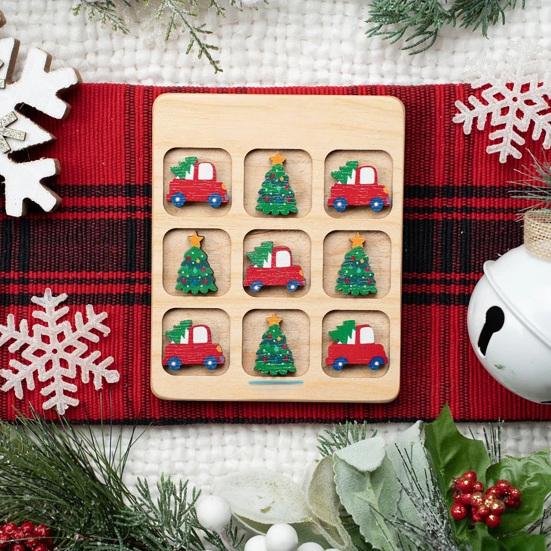 Christmas Wooden Board Game Santa Snowman Reindeer Tree Pieces 2 Player Mini Chess Board Puzzle Toy Party Classical Strategic Tabletop Game