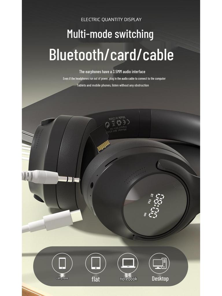 V530 HD Регулируемая Bluetooth Накладная гарнитура с разъемом для карты и проводным подключением