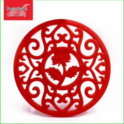 Средняя круглая силиконовая подставка под чайник с защитой от ожогов - Дизайн «Хризантема», теплоизолированная и защищенная от плесени